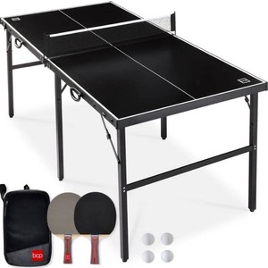 Portable Ping Pong Table Tennis Game Set w Paddles, Balls - 6x3ft - Black