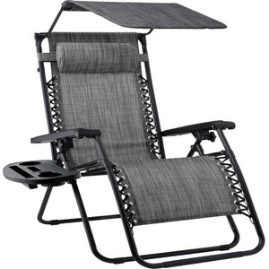 30 Wide Folding Zero Gravity Patio Lounge Chair wAdjustable Canopy Shade - Gray