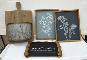 Lot of 4 artistic signs,  home decoration, wood style all brand new