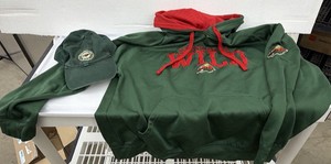 Brand New Youth, XL Minnesota Wild hooded sweatshirt, plus Minnesota wild hat