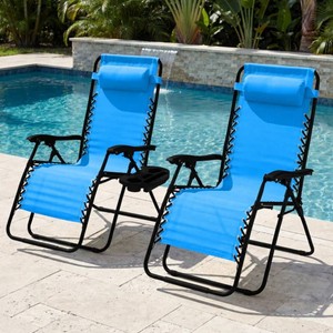 Set of 2 Extra Wide Adjustable Zero Gravity Patio Chair Recliners- Peacock Blue