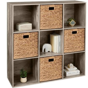 9-Cube Bookshelf, 13.5in Storage Display w Removable Panels, Customizable -Greige Color