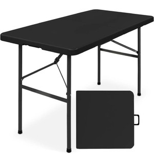 Portable Folding Plastic Dining Table w Handle, Lock - 4ft - Black