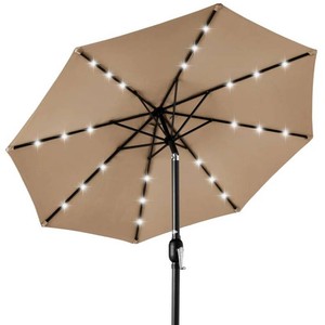 Solar LED Lighted Patio Umbrella w Tilt Adjustment, UV-Resistant - 10ft -  Tan color