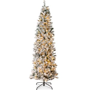 Pre-Lit Snow Flocked Artificial Pencil Christmas Tree - GreenWhite