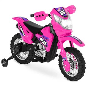 Best Choice Products - 6V Kids Electric Battery Powered Ride On Motorcycle w Training Wheels, Lights, Music - Hot Pink