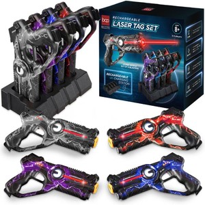 Set of 4 Rechargeable Laser Tag Blasters w Docking Station, No Vests Needed