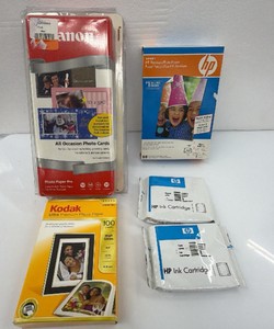 Lot of Canon Brand HP brand and Kodak brand all occasion, photo cards and toner and premium photo paper