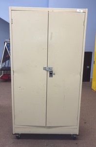 following cabinet on wheels with padlock latch