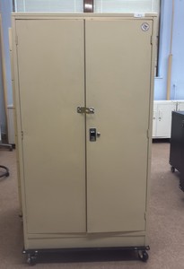 cabinet on wheels with padlock latch