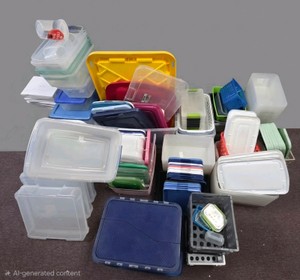 assortment of containers with lids