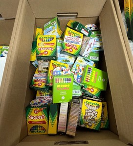 huge tote of crayons, mostly 24 packs, Crayola and Mondo llama