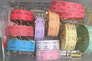 lot of raffle tickets with holders