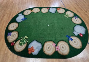 large area rug tree stumps rocks butterflies