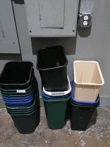 lot of waste bins