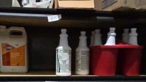 shelf of cleaning supplies