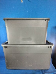 Stackable, heavy-duty plastic storage bins