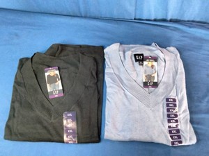 Gap brand V-neck sweaters in blue and gray, featuring size XXL