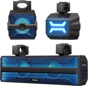 $179 Ehaho 2.1CH Stereo UTV Sound Bar (Subwoofer) and Speakers, 17 Inch Bluetooth ATV Soundbar with RGB Lights, Waterproof Golf Cart Speakers, Marine Sound bar Compatible with SXS Polaris RZR Can-Am