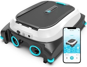 $400 Pleco SK01 Solar Powered Pool Skimmer Robot with APP, Auto Surface Cleaning, 247 Cleaning, Dual Charging Modes, Obstacle Avoidance, Large Filter, Ideal for Most Pool Surfaces(Obsidian & Ivory)