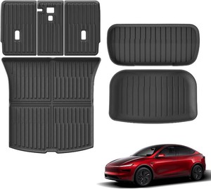 6PCS Trunk Mats & Frunk Mat & Backrest Mats for New 2025 2026 Tesla Model Y Juniper 5-Seats (Not fit Standard) All Weather TPE Cargo Mat Frunk Liner Trunk Lower Pad Accessories Interior Black