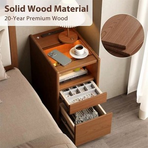 US Stock Top Modern Nightstand LED Charging Station Jewelry Box Wheels Home Bedroom Furniture Living Room Dressing