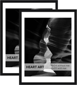 HEART ART 18x24 Black Poster Frame with Mat, Fits 16x20 Photo, 2 Pack  Picture Frame, Wall Mounting, Displays 18x24 Without Mat