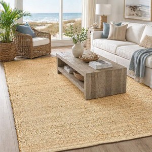 $120 Chardin home 5x7 Jute Cotton Hand Woven Area Rug, Natural Jute Braided Boho Farmhouse Rug, Rustic Vintage Reversible Natural Fiber Rug for Living Room, Bedroom, Dining Room, Office, or Entryway.