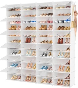 $141 Shoe Rack Organizer 12 Tier Shoe Storage Cabinet with Door 96 Pair Tall Shoes Rack Expandable Free Standing Sturdy Plastic Easy Assembly Shoes Shelf for Closet Entryway Bedroom Hallway White