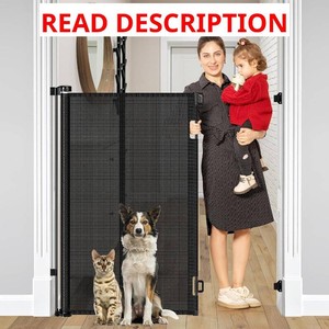 Reinforced 48 Extra Tall Pet Gate with Support Rods, 4 Ft Tall Retractable Baby Gates for Doorways 55 Wide Mesh Dog Gate Indoor Outdoor - Prevent BabyPet from Jumping Over, Black