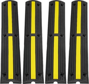 VEVOR 3.28 ft Cable Protector Ramp, 4 Pack of 1 Channel, 18000 lbsaxle Capacity Heavy Duty Rubber Speed Bumps, Floor Cord Cable Protector Wire Cover, for Residential Areas, Private Garages, Gardens