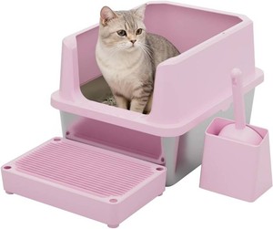 RIZZARI High-Sided Cat Litter Box with Scoop, Semi-Enclosed Design  High-Sided Splash Guard,Semi-Enclosed Privacy Space,Includes Scoop & Holder,Easy-Clean Detachable Design,Raised Rim Design