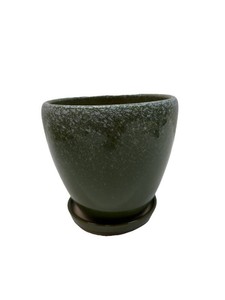 Ceramic 6 Inch Plant Pot for Indoor Outdoor, Round Decorative Flower Pots with Drainage Holes and Saucers, Garden Home Decor, Gift for Women Men, Green