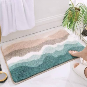 Microfiber Bathroom Rugs, Absorbent Soft Shaggy Carpet Floor Mats for Shower Tub Sink Toilet, Non-Slip Plush Carpet Floor Mats for Living Room Bedroom Kitchen  Green 36 X 24 Inches