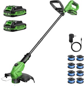 Cordless Weed Wacker, 21V Battery Powered Grass Trimmer & Edger 2-in-1, Electric Weed Wacker with 2   2.0Ah Batteries and 8   Spare Spools, Lightweight Edger Lawn Tool for Yard & Garden