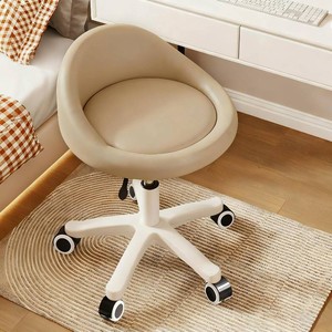 Rolling Stool   Ergonomic Swivel Seat, Adjustable Height, Ultra-Quiet Wheels, Padded PU Leather Cushion, for Salon, Office, Massage & Medical Use Khaki