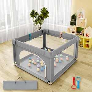 Baby Playpen, Play Pens for Babies and Toddlers, Mini Baby Fence Play Area,Safe Anti-Fall Play Yard with Gates, Small Playpen for Babies with Breathable Mesh, with Pull-Up Ring(Grey, 36 x36)