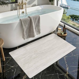 LUMI Ultra Thin Bath Mat, Super Absorbent Quick Dry Bathroom Rugs, Non-Slip Bathroom Mats, Marble Bathmats Fit Under Door, Bathtub, Sink, Shower Room, 24x36, Light Grey
