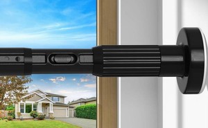 Black Tension Curtain Rod 41-118In(4-9Ft),Outdoor Curtain Rod No Drilling for Window or Patio,Heavy DutyShower Rodfor Bathroom,Rod Diameter 1.26In-One-bond stretching