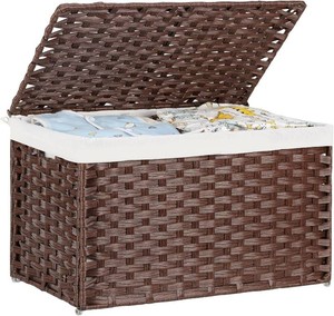 HNZIGE Storage Basket with Lid, Lagre Wicker Blanket Storage Basket with Handles for Organizing, 65L Decorative Storage Baskets with Removable Liner (Deep Coffee-2213.413.4, 1 Pack)