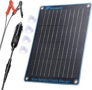 Nicesolar 10W 12V Solar Panel Car Battery Trickle Charger & Maintainer with Cigarette Lighter Plug & Alligator Clip for Car Automotive Motorcycle Boat Marine Snowmobile Watercraft RV