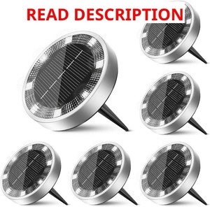 6 Pack Solar Ground Lights Outdoor, 8 LED Mini Flat Solar Disc Lights, IP65 Waterproof Pathway Lights Solar Powered, Landscape Lighting for Garden Walkway Driveway Yard Lawn,Cool White