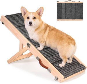 Foldable Dog Ramp for BedCouchSmall Dog, Adjustable Dog Stairs  Portable Pet Ramp Stairs, 4 Adjustable Heights from 9.25 to 17.72, Wooden Dog Step with Non-Slip Pads for Senior Dogs Cat