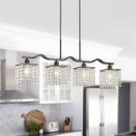 WUZUPS Crystal Chandelier 4-Light Linear Raindrop Pendant Ceiling Light Modern Lighting Fixture for Bedroom Dinning Room Bar Kitchen Island, H8.7' W4.7' L30.5, E12 Base, Black
