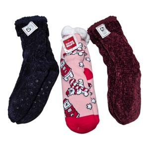 Lot of 3 Womens Slipper Socks with Gripper Soles  Holiday & Fuzzy Styles