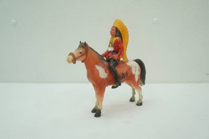 vintage hard plastic toy figurine Indian Cheif and His Horse (hollow)