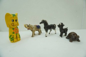 vintage ceramic elephant coin bank and other figurines