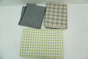 black and white Herringbone wool() 32 x 60, French Farmhouse slate blue and off-white plaid waffle weave pattern 42 x 54, lime green gingham checkered pattern 58 x 54