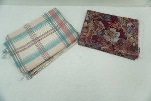 5th Ave design floralpattern with gold details 76 x 54, multi colored tartan plaid woven fabric 54 x 108