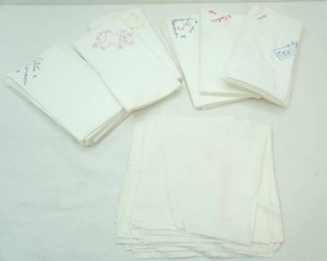 fleecesqures with embroidered art 27 x 27, cotton aquares 10 x 10 or larger